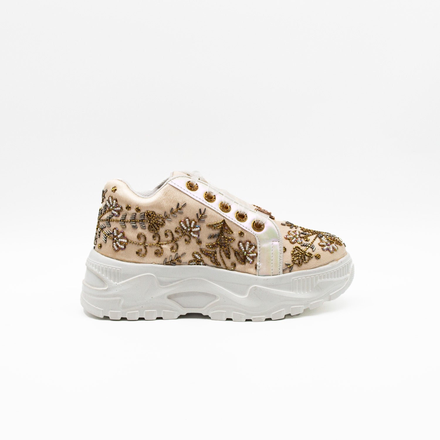 The Diana Luxury Buttermilk Satin Handmade Embellished Trainers - Rettrose