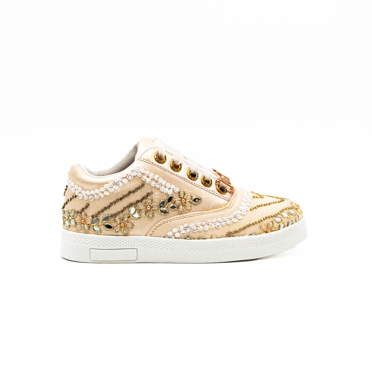 The Caroline Luxury Buttermilk Satin Handmade Embellished Tennis Shoe | RETTROSE |