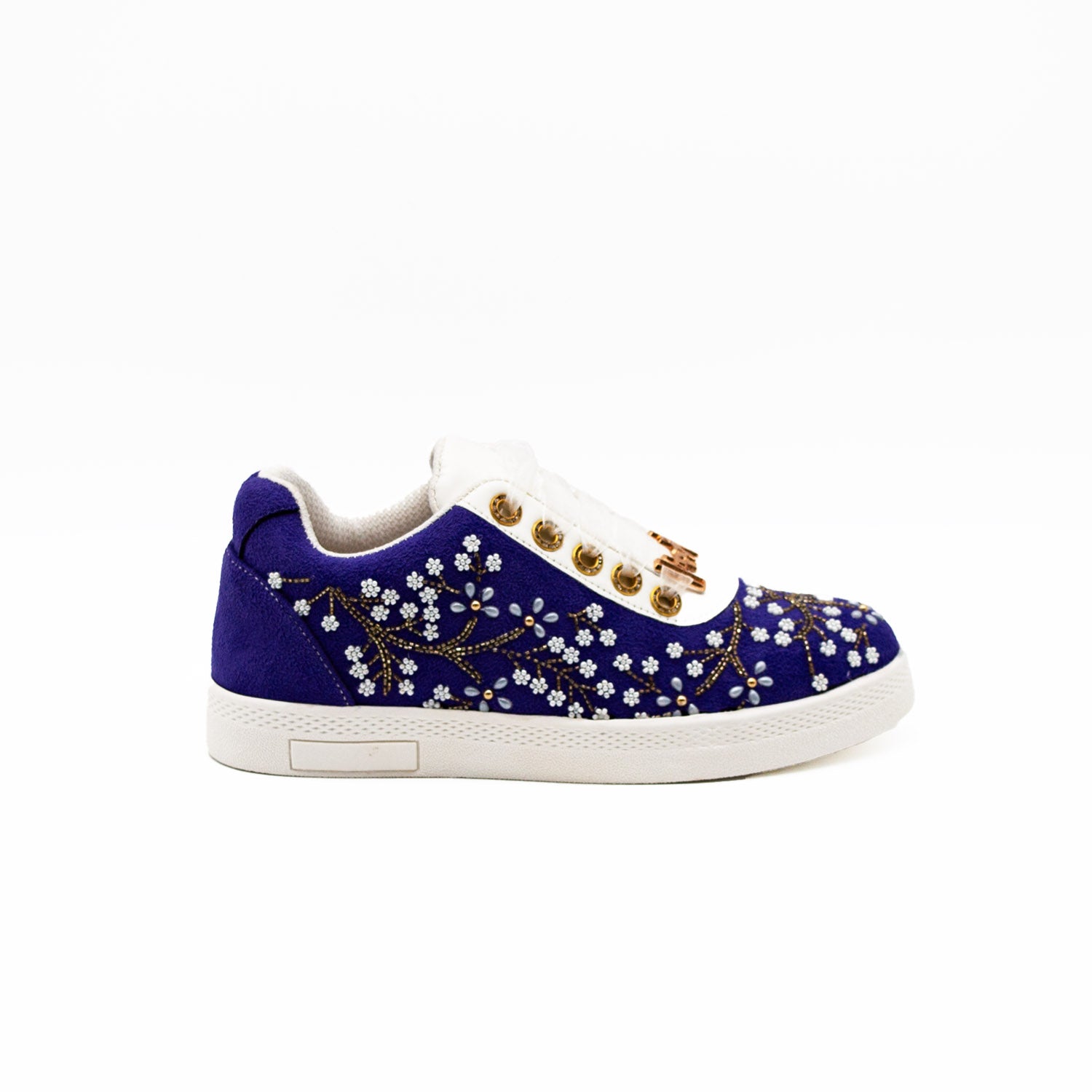 The Lucy Luxury Royal Blue Suede Handmade Embellished Tennis Shoe | RETTROSE |