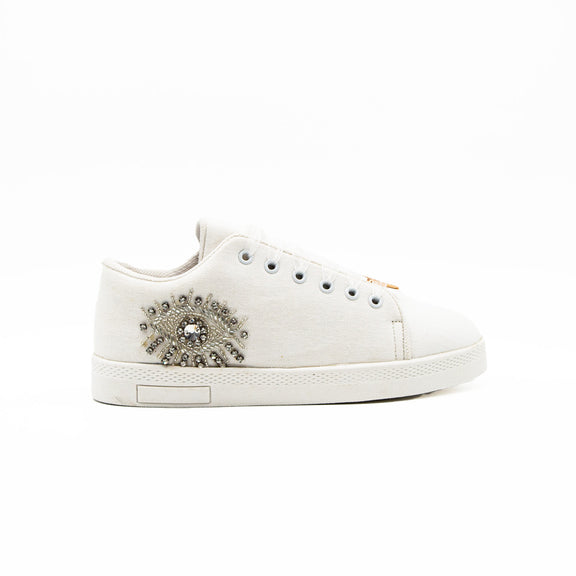 The Gabriella Luxury White Canvas Handmade Embellished Tennis Shoe | RETTROSE |