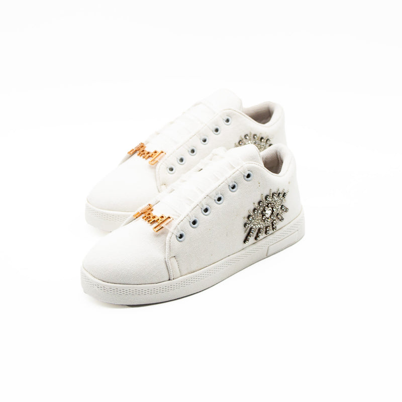 The Gabriella Luxury White Canvas Handmade Embellished Tennis Shoe | RETTROSE |