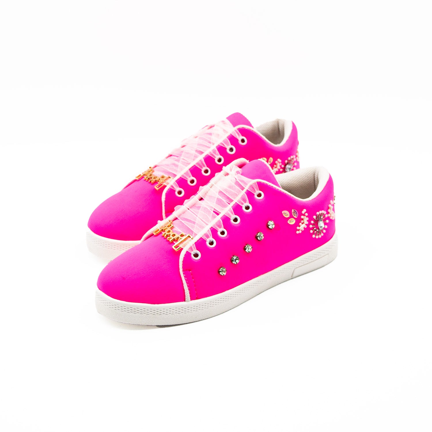 The Juniper Luxury Hot Pink Lycra Handmade Embellished Tennis Shoe RETTROSE