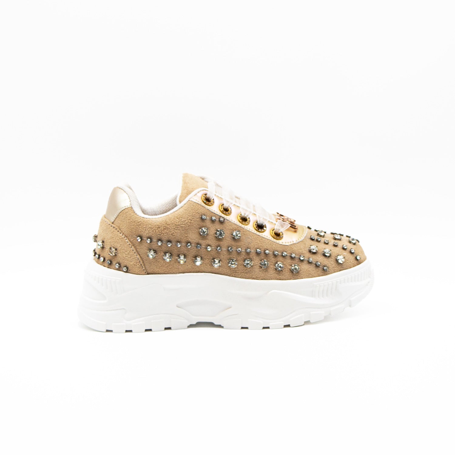 The Eden Luxury Desert Storm Suede Handmade Embellished Trainers | RETTROSE |