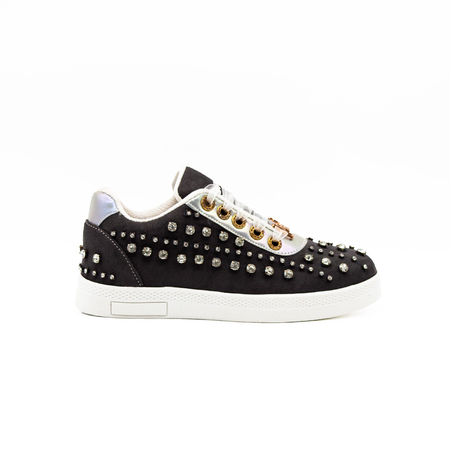 The Charlie Luxury Slate Suede Handmade Embellished Tennis Shoe | RETTROSE |