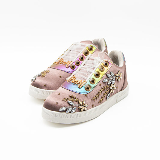 The Adalynn Luxury Mauve Satin Handmade Embellished Tennis Shoe | RETTROSE |