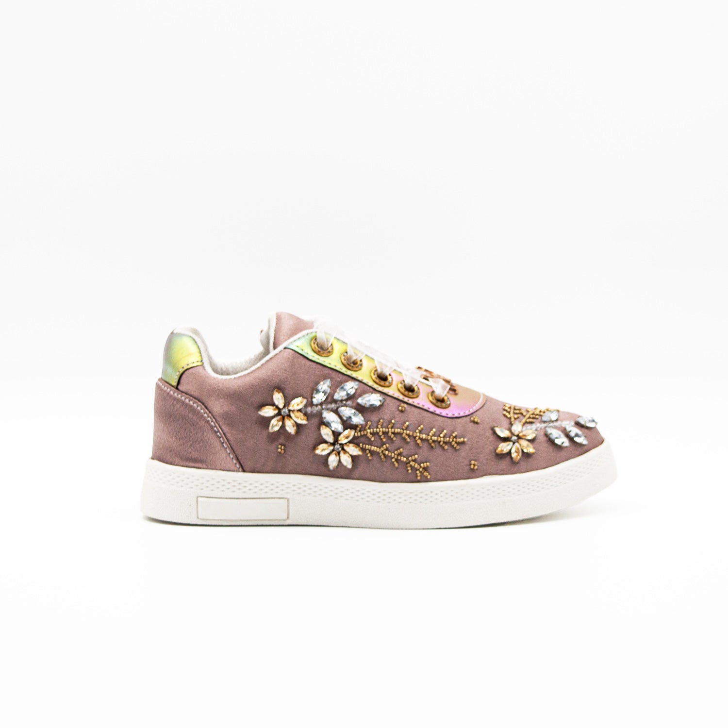 The Adalynn Luxury Mauve Satin Handmade Embellished Tennis Shoe | RETTROSE |