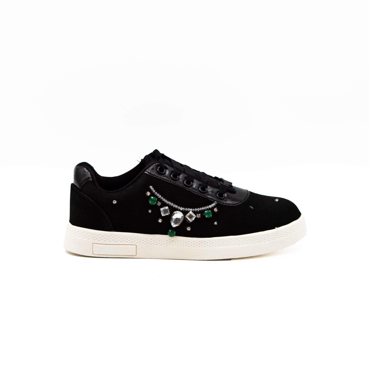 The Alaia Luxury Black Satin Handmade Embellished Tennis Shoe | RETTROSE |